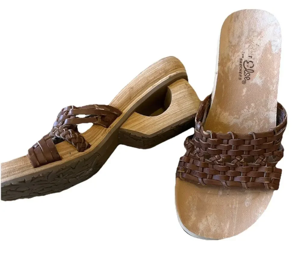 VTG Y2K SKECHERS Somethin’ Else Leather Braided Platform Sandals Cali Wood 5.5-6